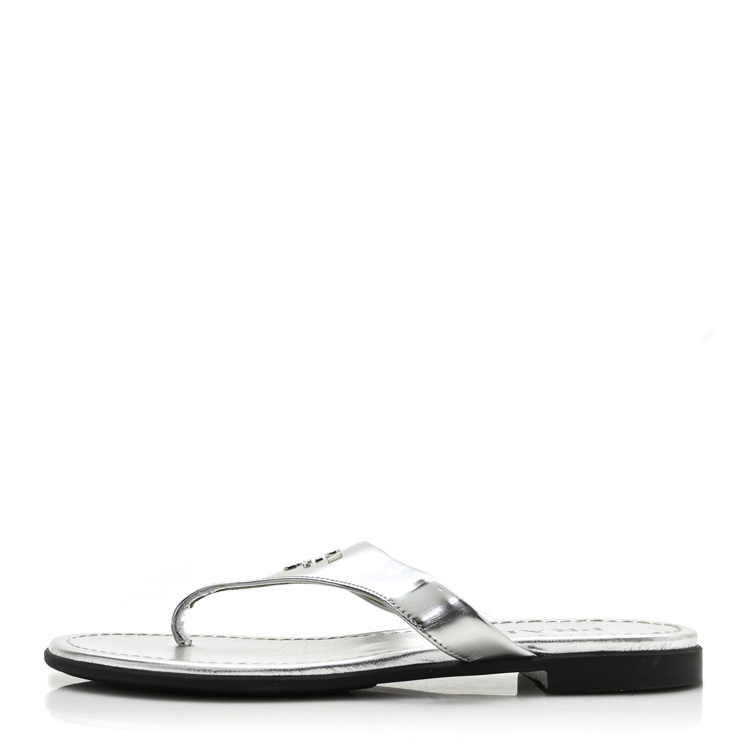 Prada Metallic Calfskin Logo Thong Sandals 37 Silver 1 of 9