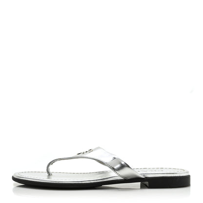 Prada Metallic Calfskin Logo Thong Sandals 37 Silver 1 of 9