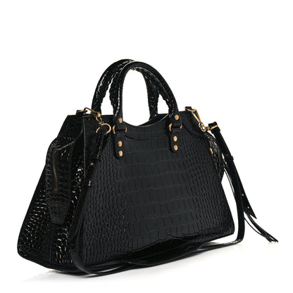 Balenciaga Shiny Supple Calfskin Crocodile Embossed Brass Hardware Neo Classic City Black 3 of 11