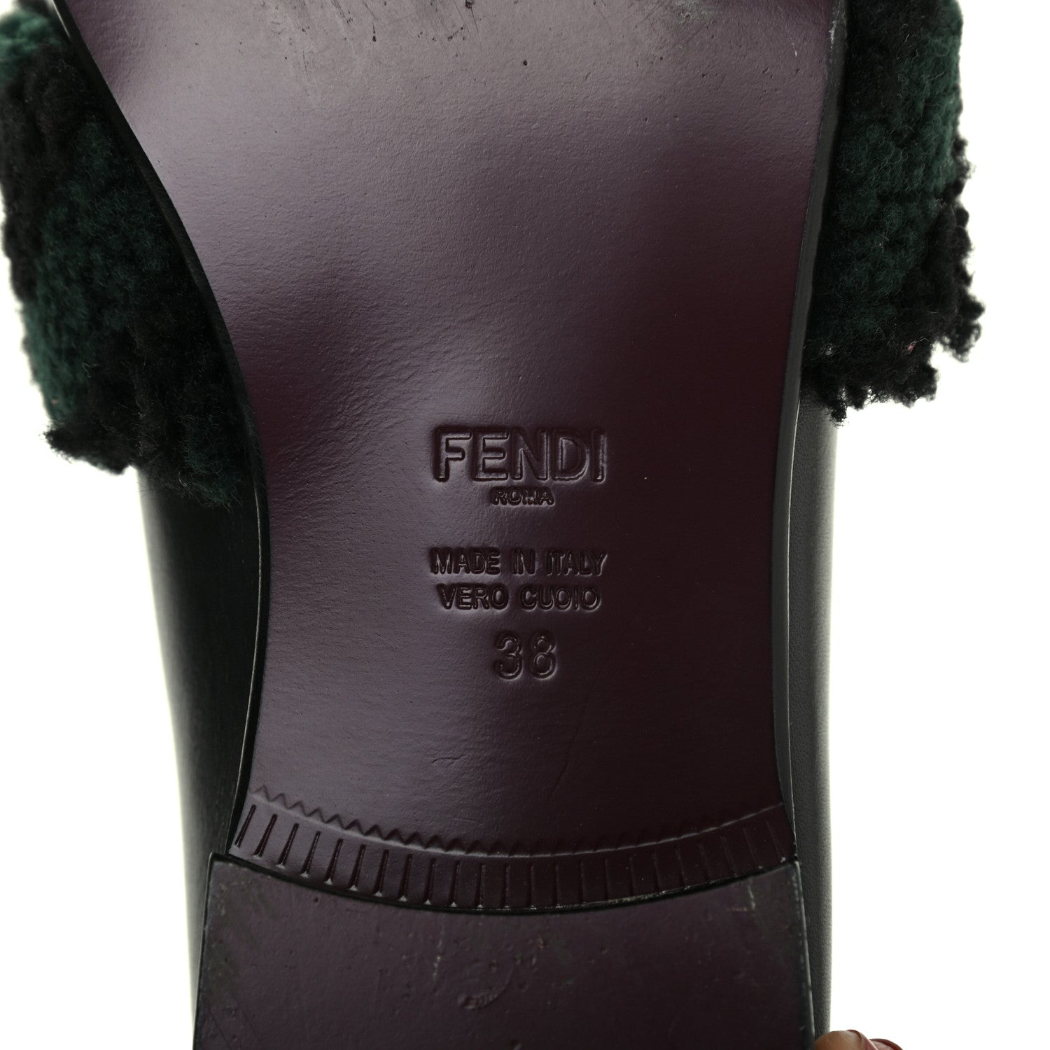 Fendi Vitello Shearling Mink Slip On Loafers 38 Black 6 of 13