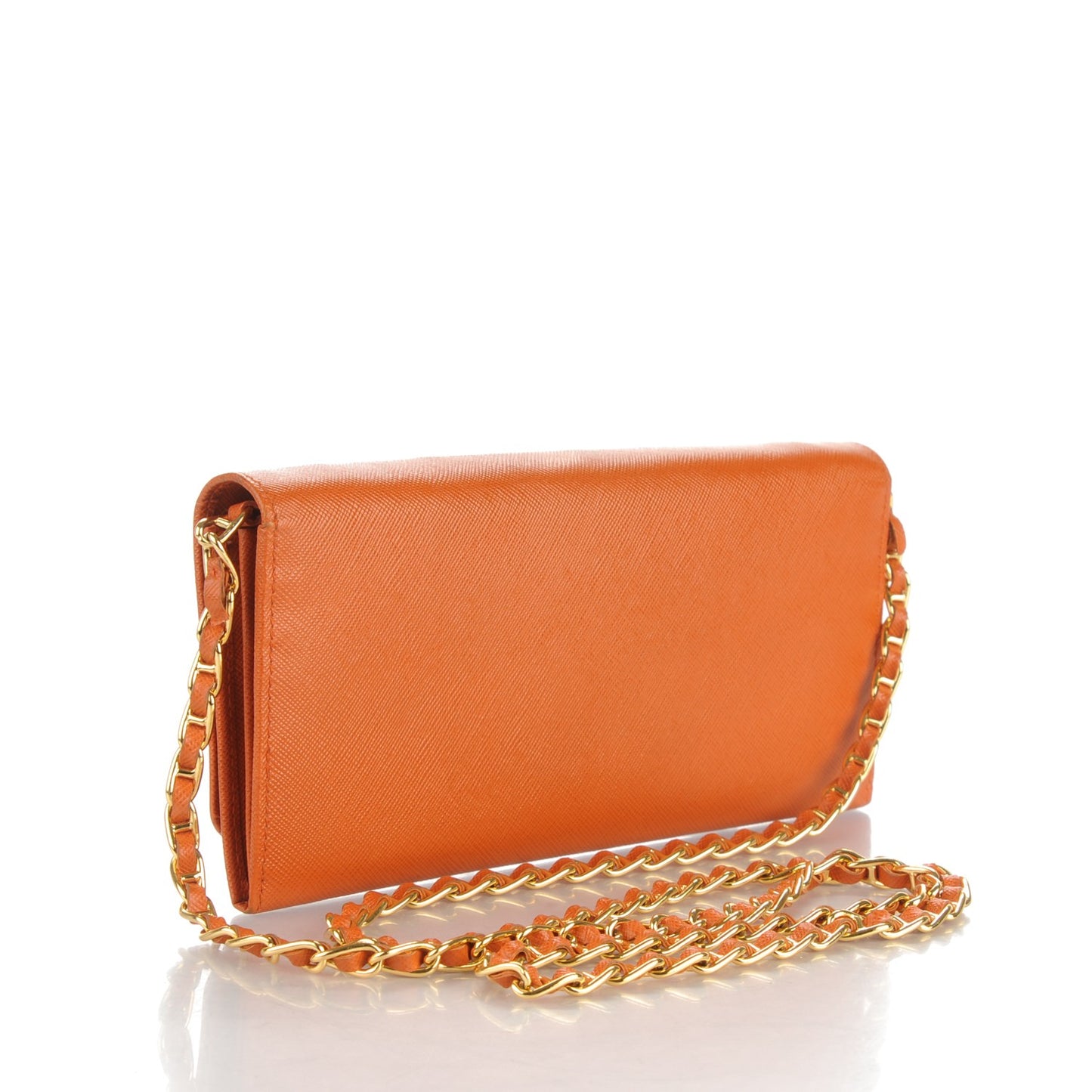 Saffiano Metal Oro Chain Wallet Papaya