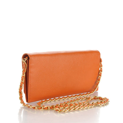 Prada Saffiano Metal Oro Chain Wallet Papaya 3 of 7