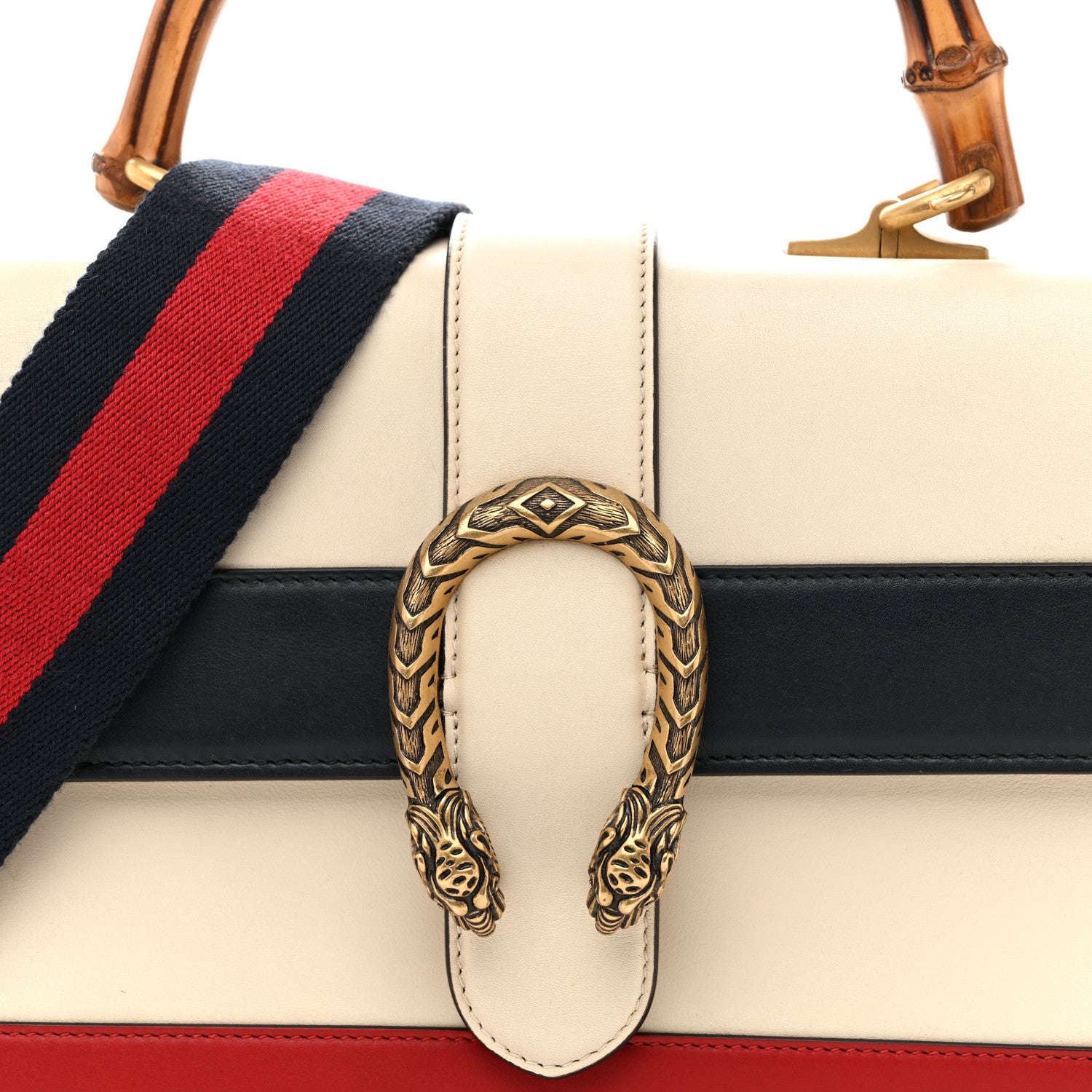 Gucci Calfskin Bamboo Web Medium Dionysus Top Handle Bag White