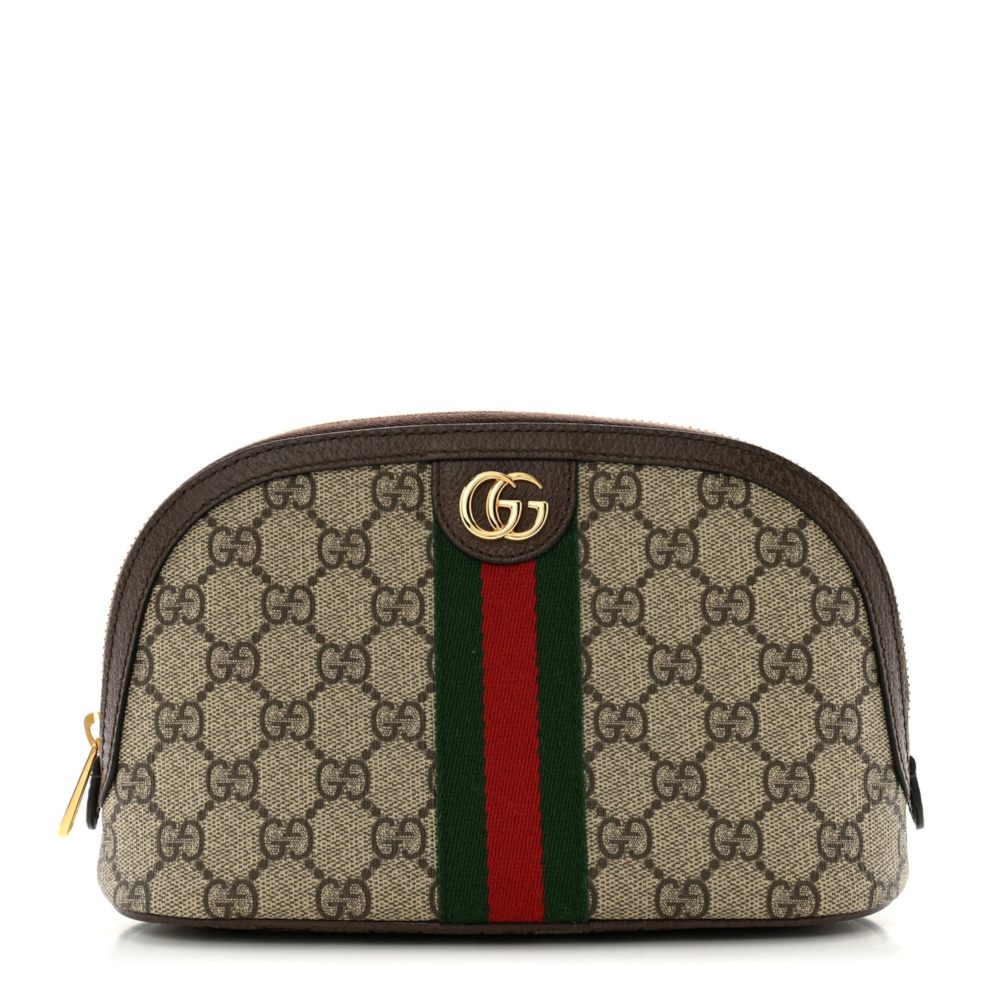GG Supreme Monogram Textured Calfskin Web Large Ophidia Cosmetic Case Beige Ebony New Acero