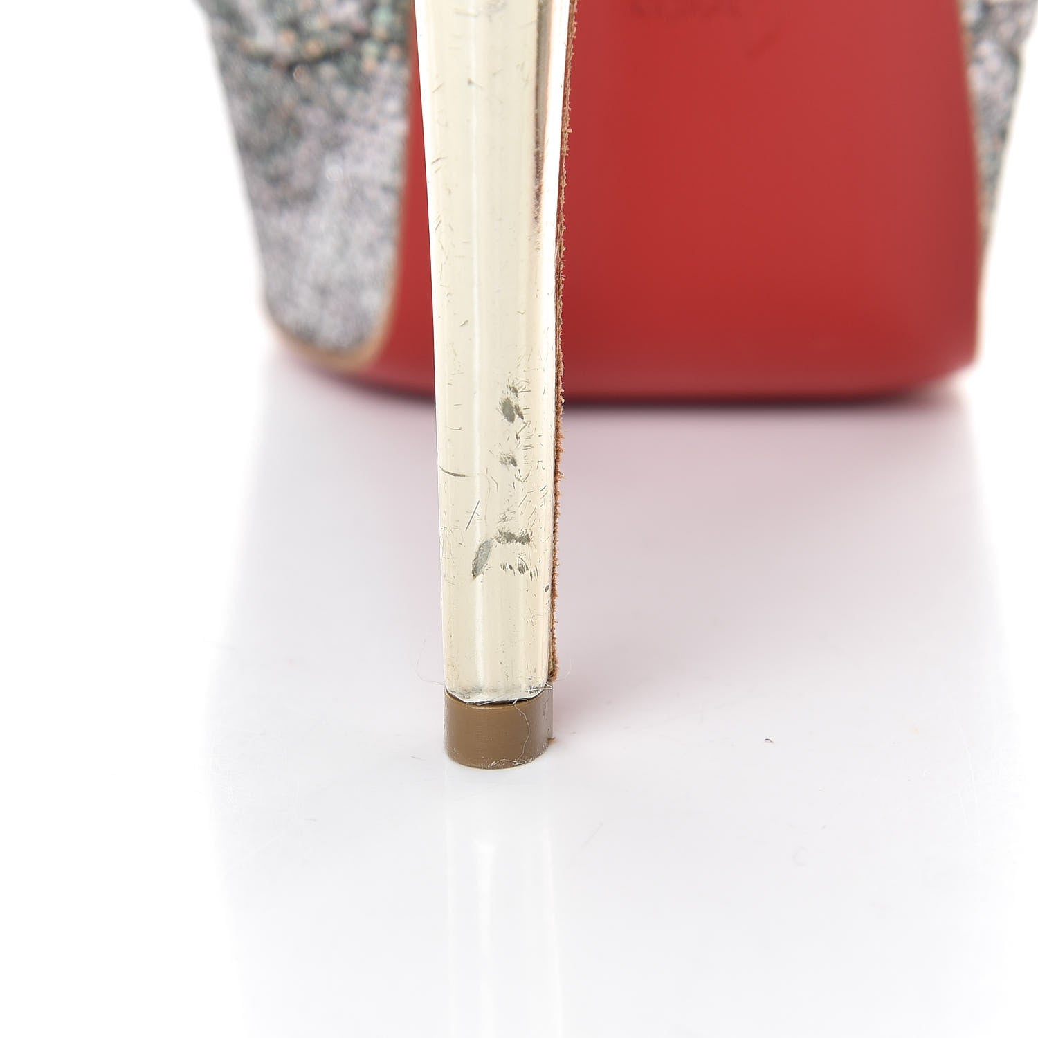 Christian Louboutin Glitter Sirene Lady Peep Sling 150 Pumps 37.5 Silver Light Gold 12 of 19