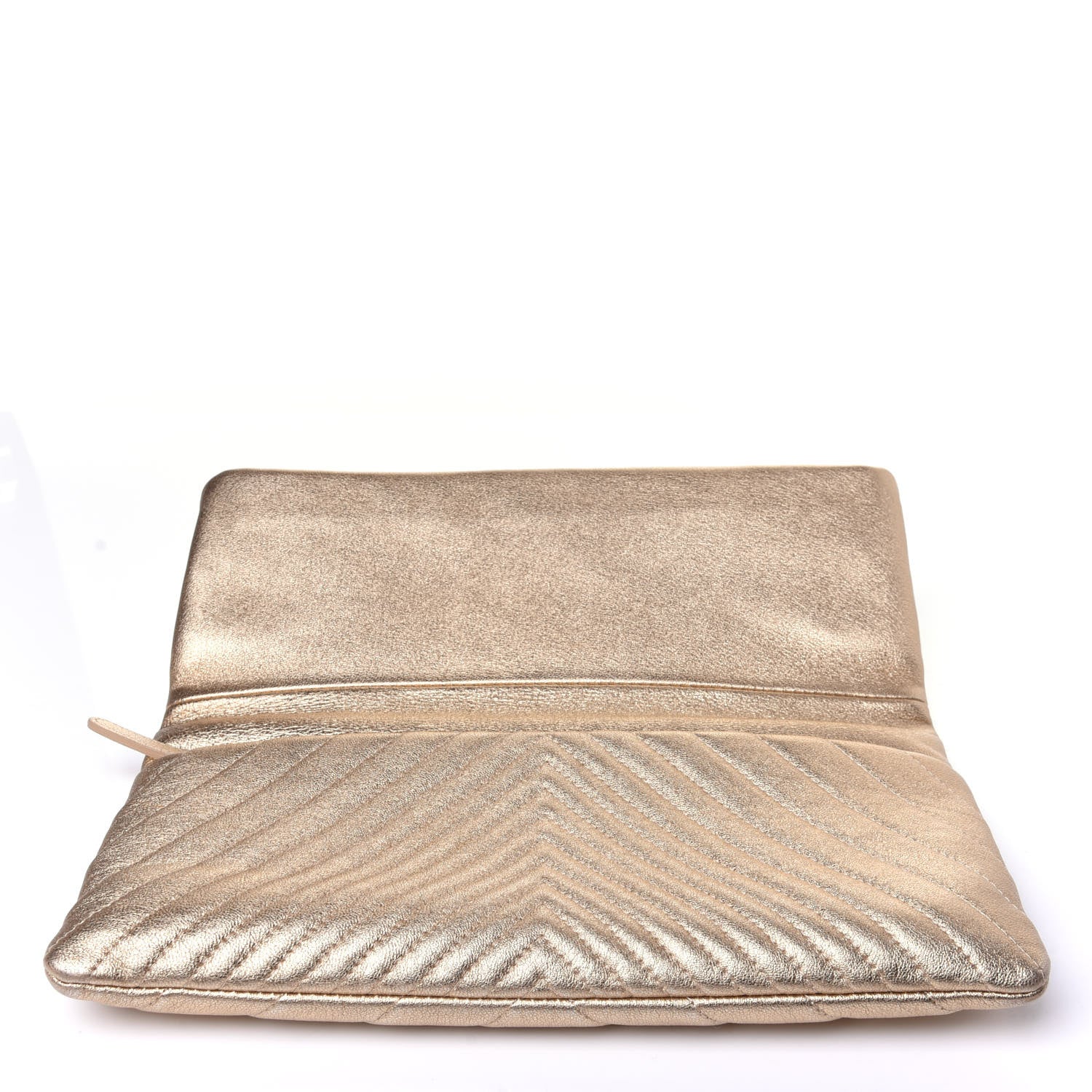 Chanel Metallic Calfskin Chevron Quilted CC Beauty Clutch Gold 10 of 11