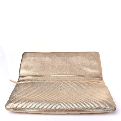 Chanel Metallic Calfskin Chevron Quilted CC Beauty Clutch Gold 10 of 11