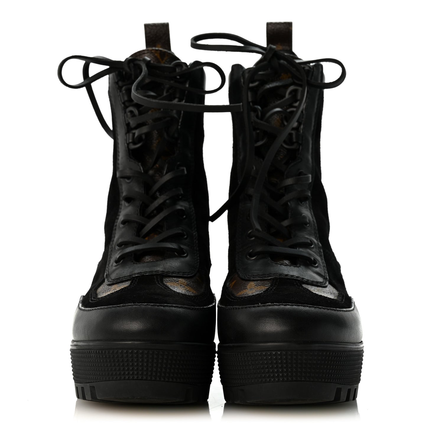 Suede Calfskin Monogram Laureate Platform Desert Boots 36.5 Black