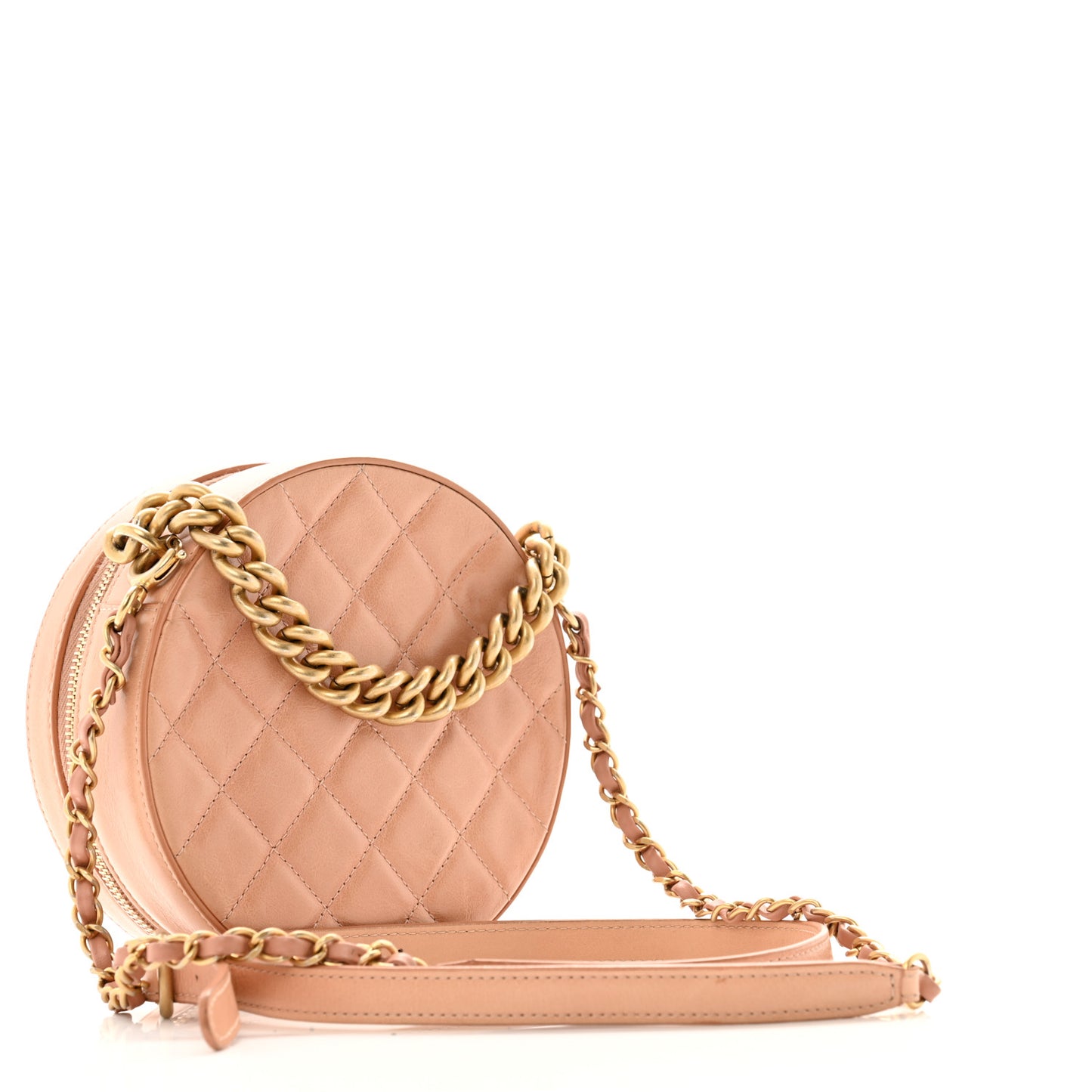 Glazed Calfskin Round As Earth Evening Bag Beige