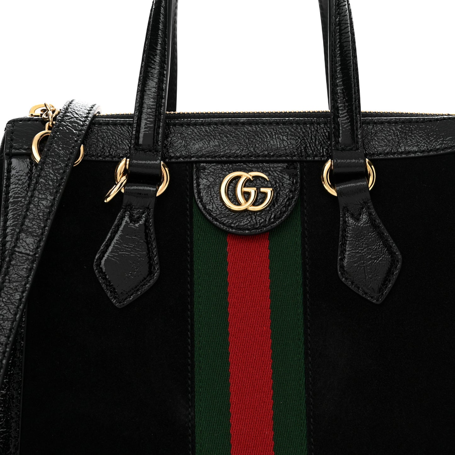 Suede Patent GG Web Small Ophidia Tote Bag Black