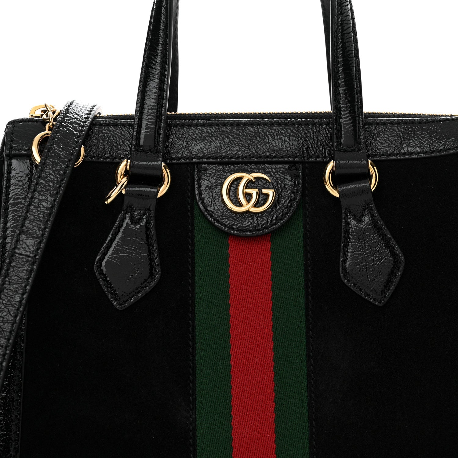 Gucci Suede Patent GG Web Small Ophidia Tote Bag Black 8 of 14