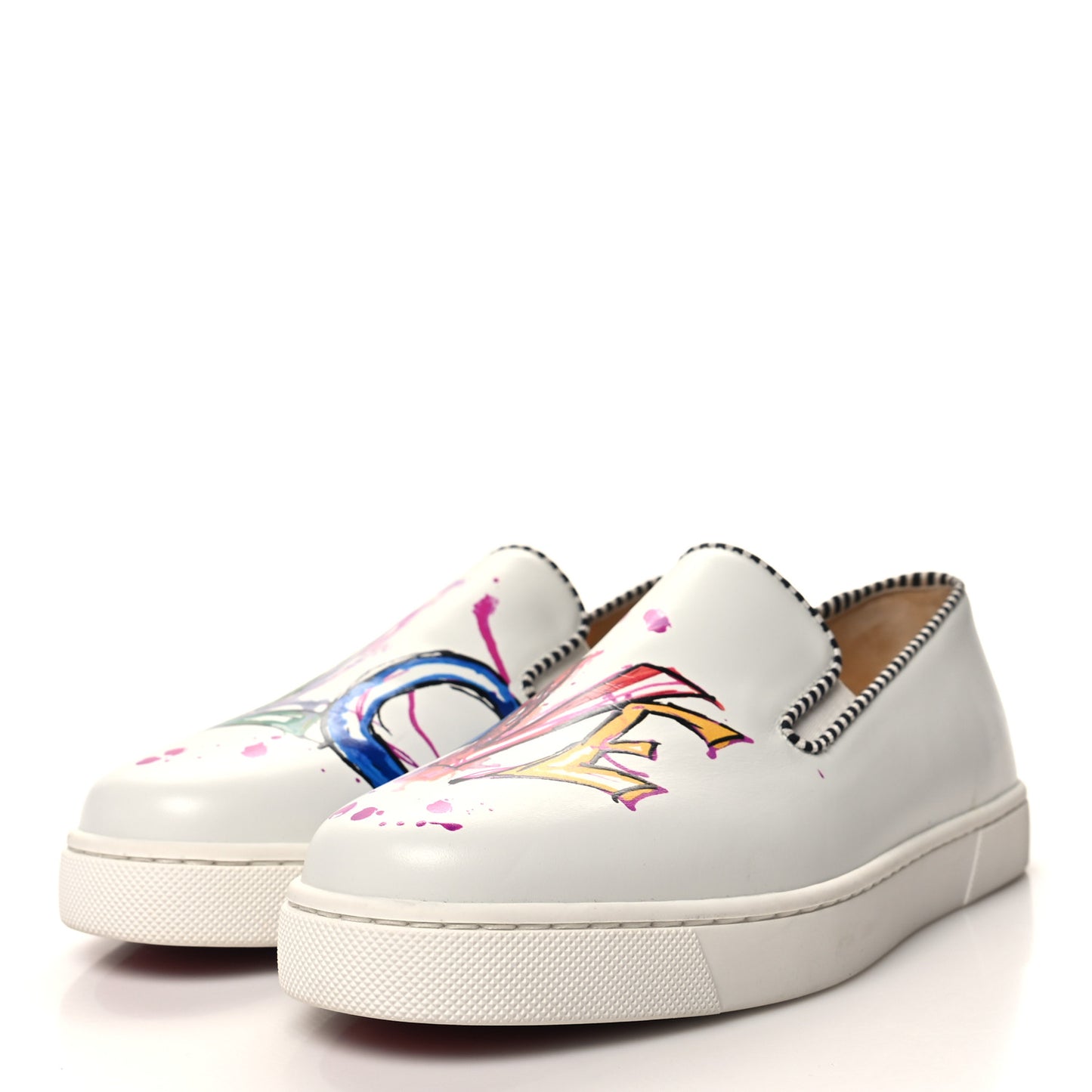 Calfskin Womens Loubi Love Flat Sneakers 36.5 White Multicolor