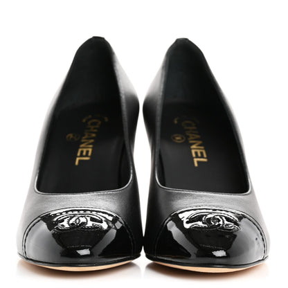 Chanel Lambskin Patent Calfskin Cap Toe CC Pumps 37 Black 3 of 10