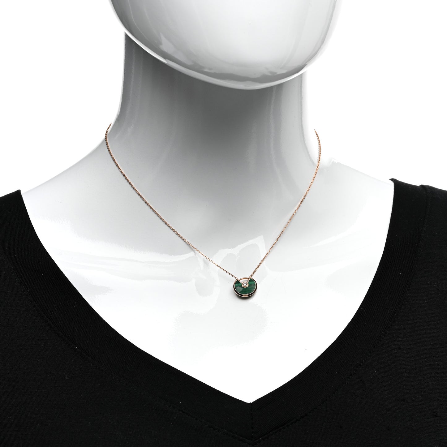 18K Pink Gold Diamond Malachite XS Amulette de Cartier Pendant Necklace