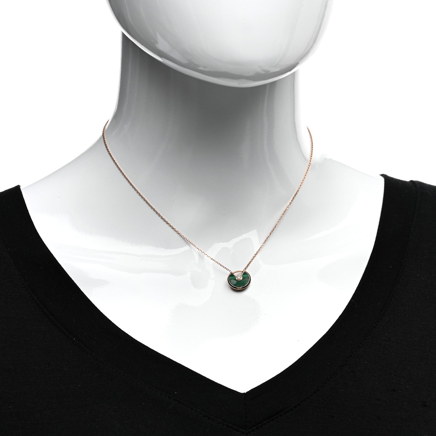 Cartier 18K Pink Gold Diamond Malachite XS Amulette de Cartier Pendant Necklace 2 of 5