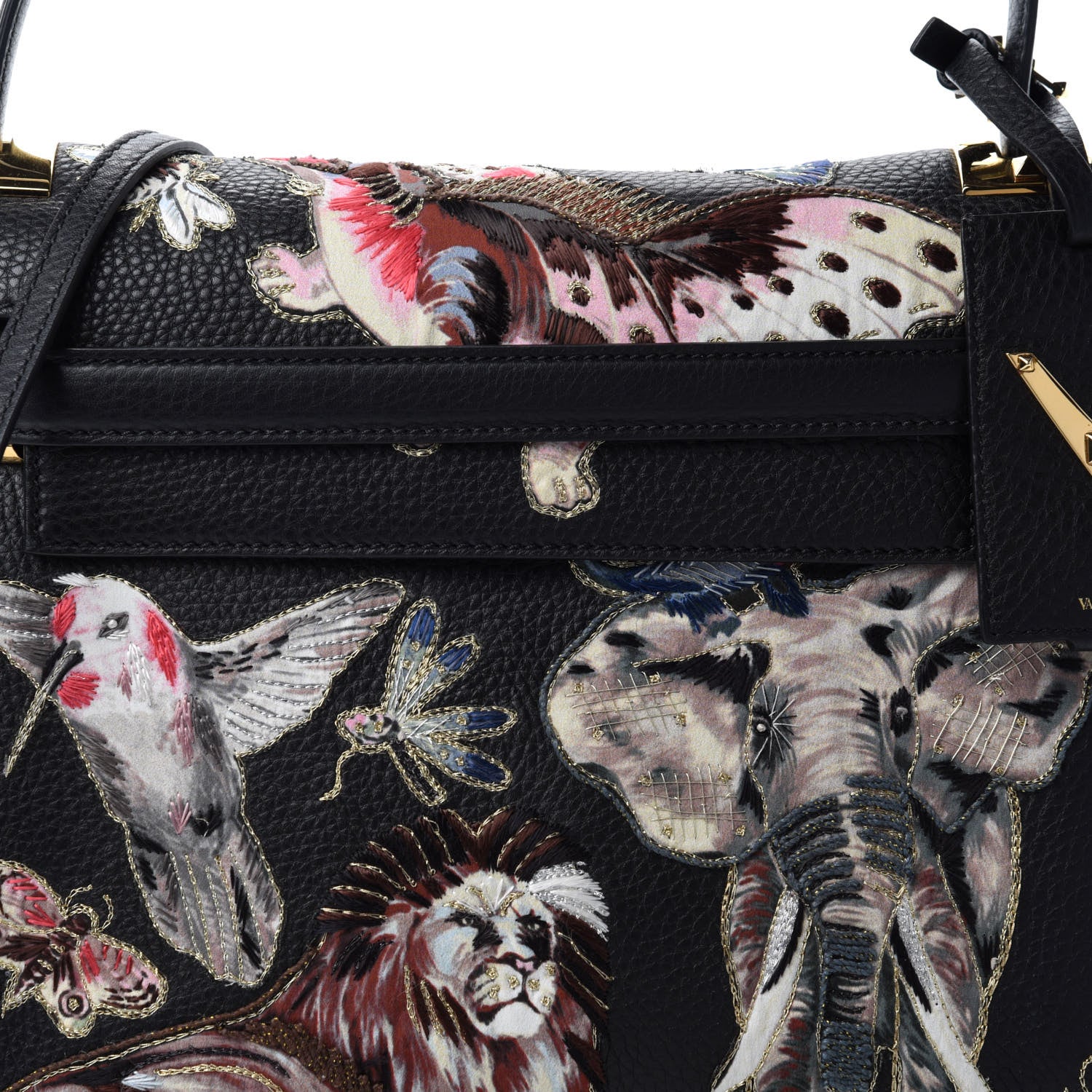 Valentino Garavani Pebbled Calfskin Animal Embroidered My Rockstud Frame Bag Black Multicolor 9 of 9