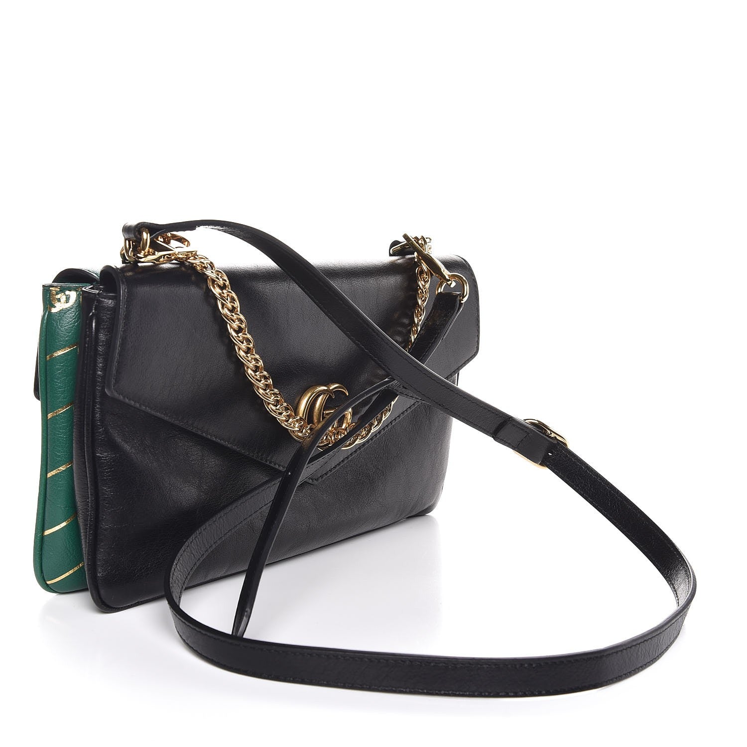 Gucci Calfskin Diagonal GG Medium Thiara Double Envelope Shoulder Bag Emerald Green Black 6 of 11