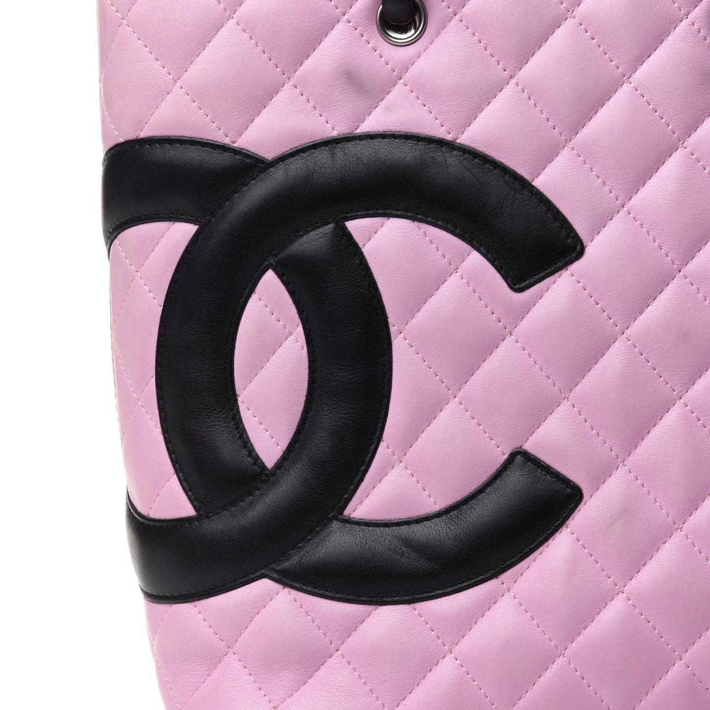 Calfskin Quilted Medium Cambon Tote Pink Black