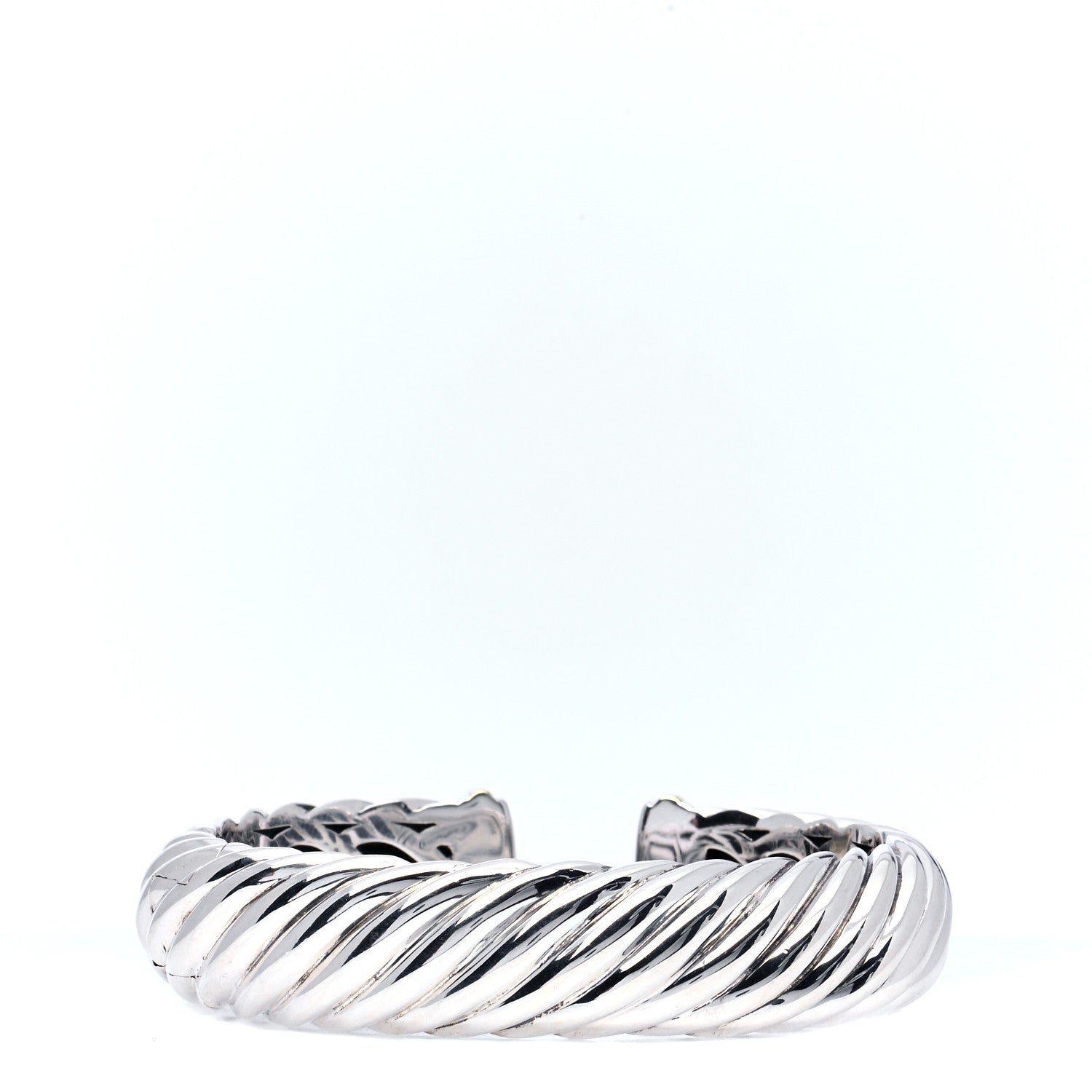 David Yurman Sterling Silver 18K Yellow Gold 15mm Sculpted Cable Cuff Bracelet 3 of 5