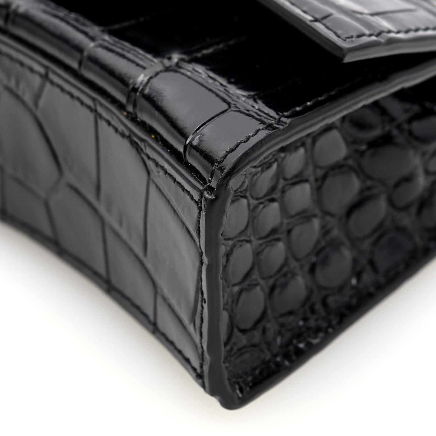 Balenciaga Shiny Calfskin Monochrome Crocodile Embossed Hourglass Top Handle Bag Mini Black 9 of 9