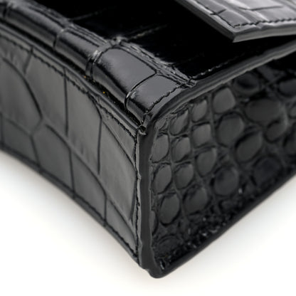 Balenciaga Shiny Calfskin Monochrome Crocodile Embossed Hourglass Top Handle Bag Mini Black 9 of 9