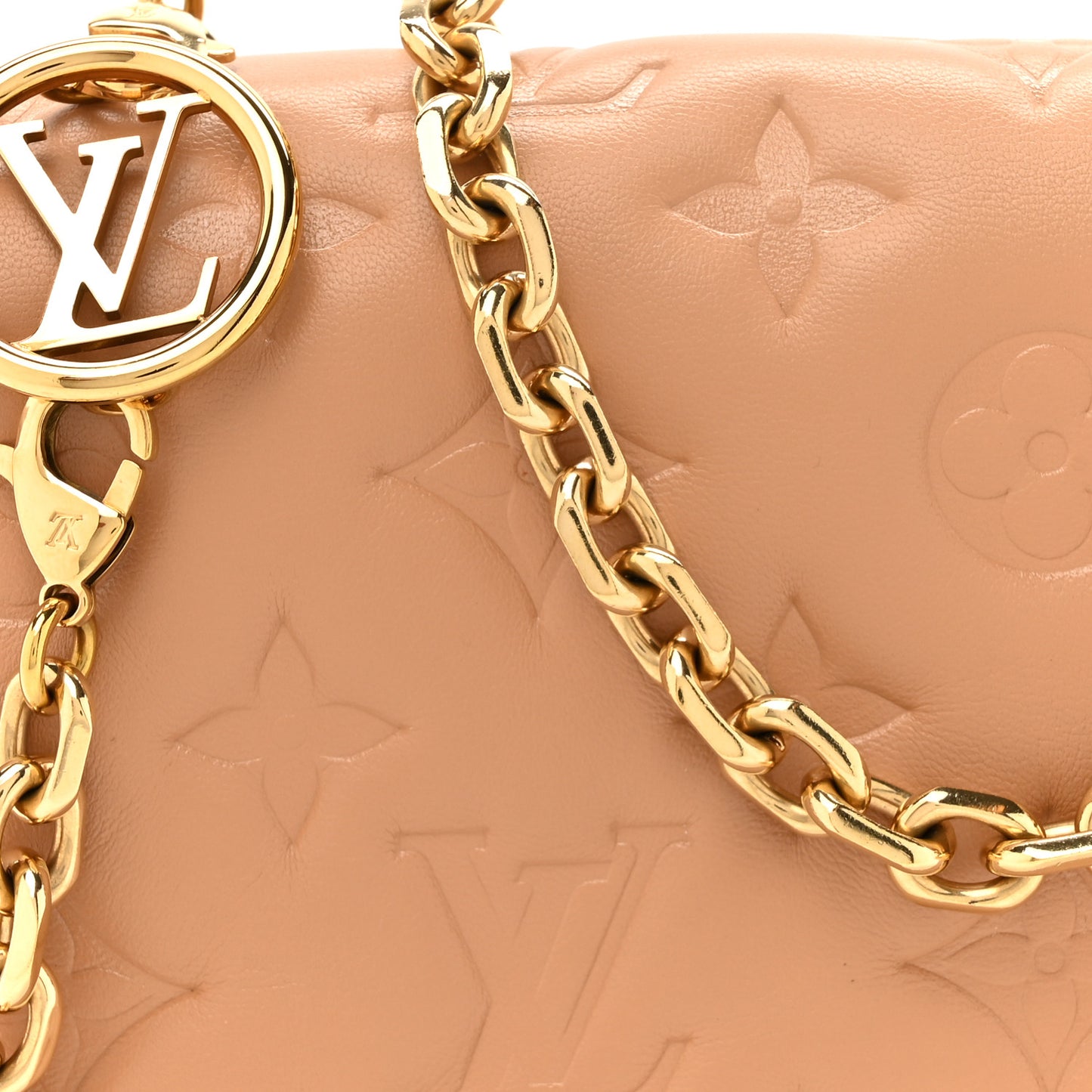 Lambskin Embossed Monogram Pochette Coussin Camel