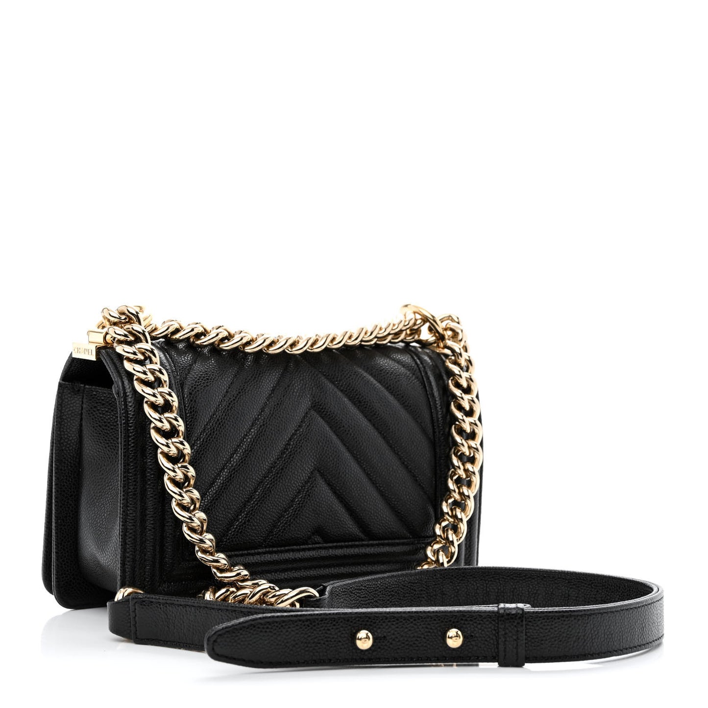 Caviar Chevron Quilted Small Boy Flap Black