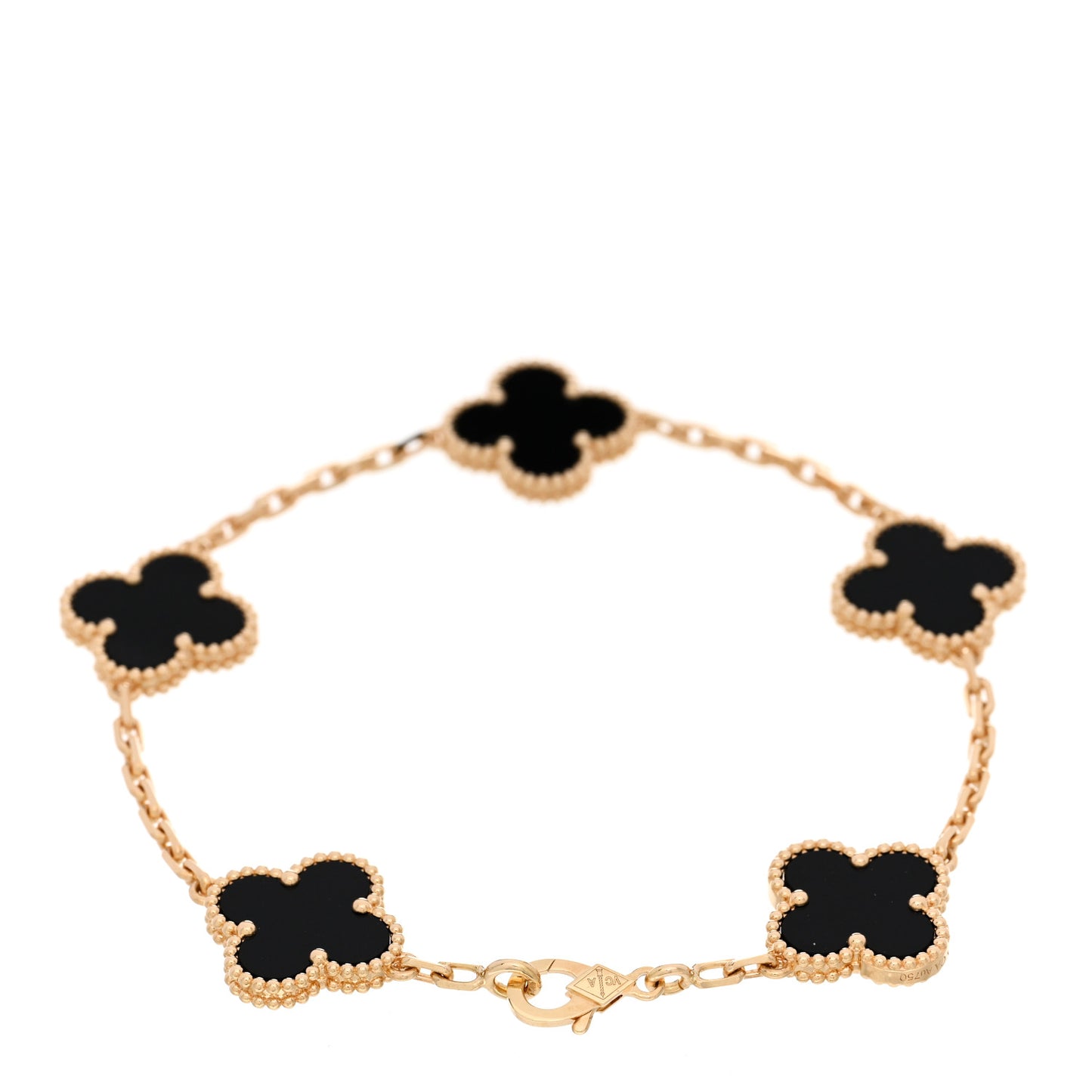 18K Yellow Gold Black Onyx 5 Motifs Vintage Alhambra Bracelet