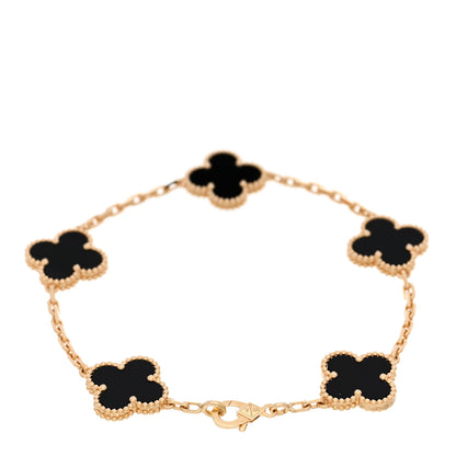 Van Cleef & Arpels 18K Yellow Gold Black Onyx 5 Motifs Vintage Alhambra Bracelet 2 of 5