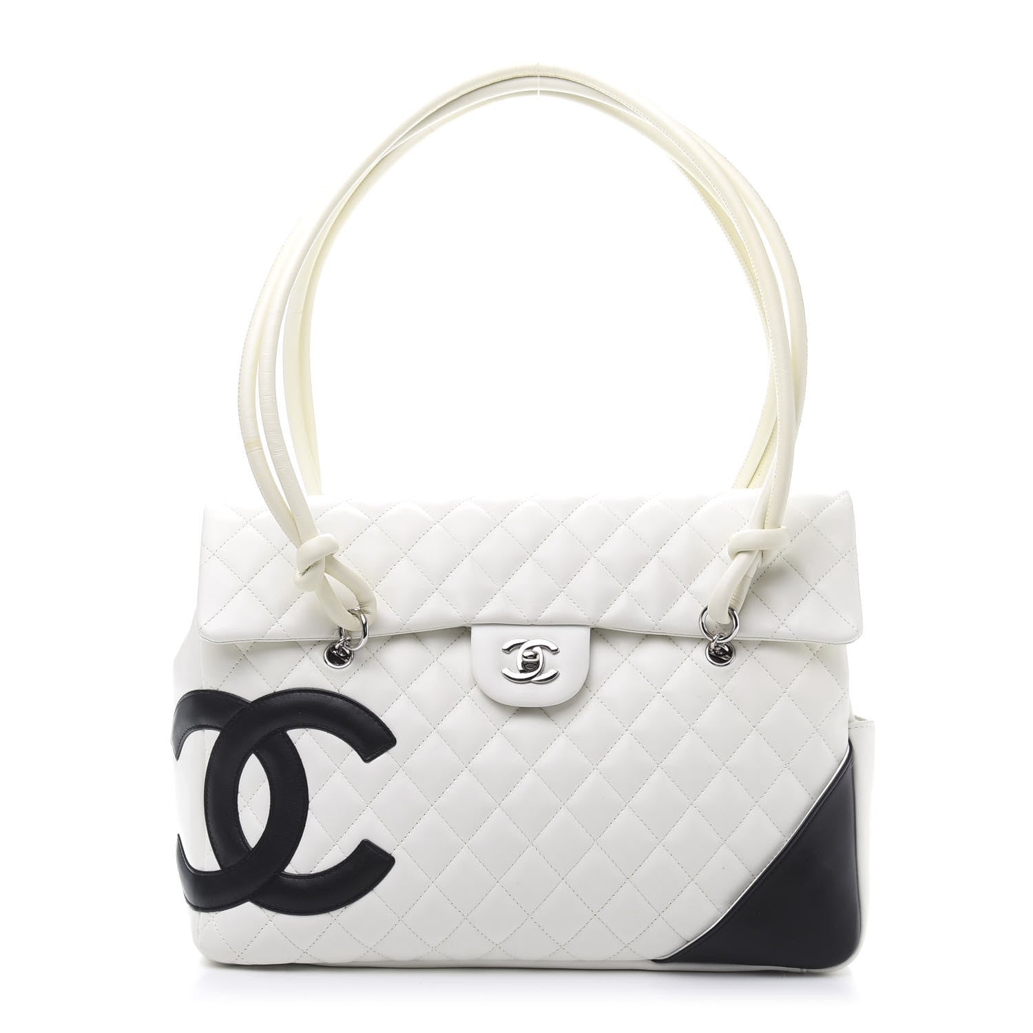 Chanel Calfskin Quilted Large Cambon Flap White Black 1 of 13