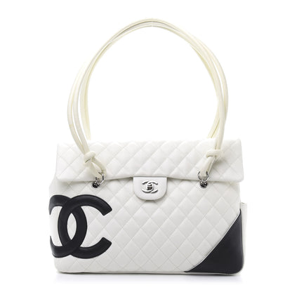 Chanel Calfskin Quilted Large Cambon Flap White Black 1 of 13
