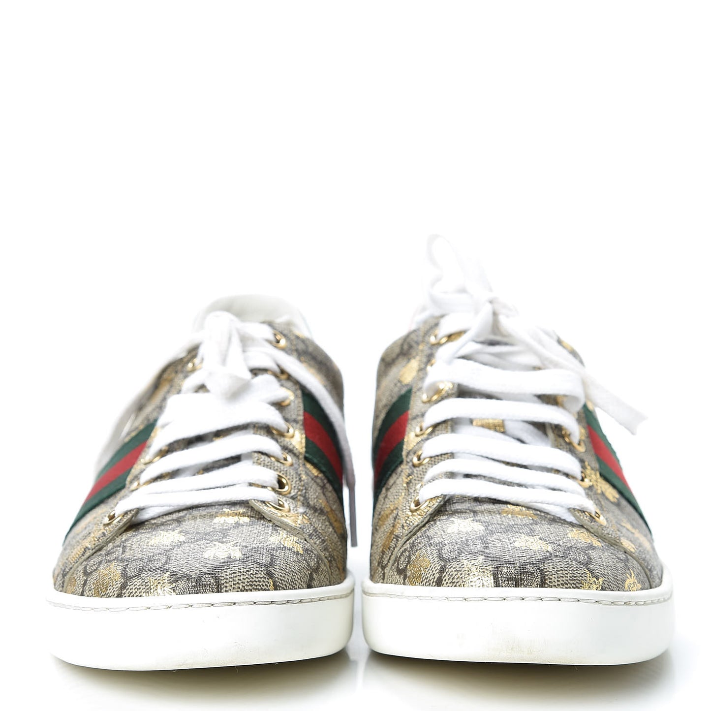 GG Supreme Monogram Bees Ayers Web Womens Ace Sneakers 38.5 Beige Oro Green Red