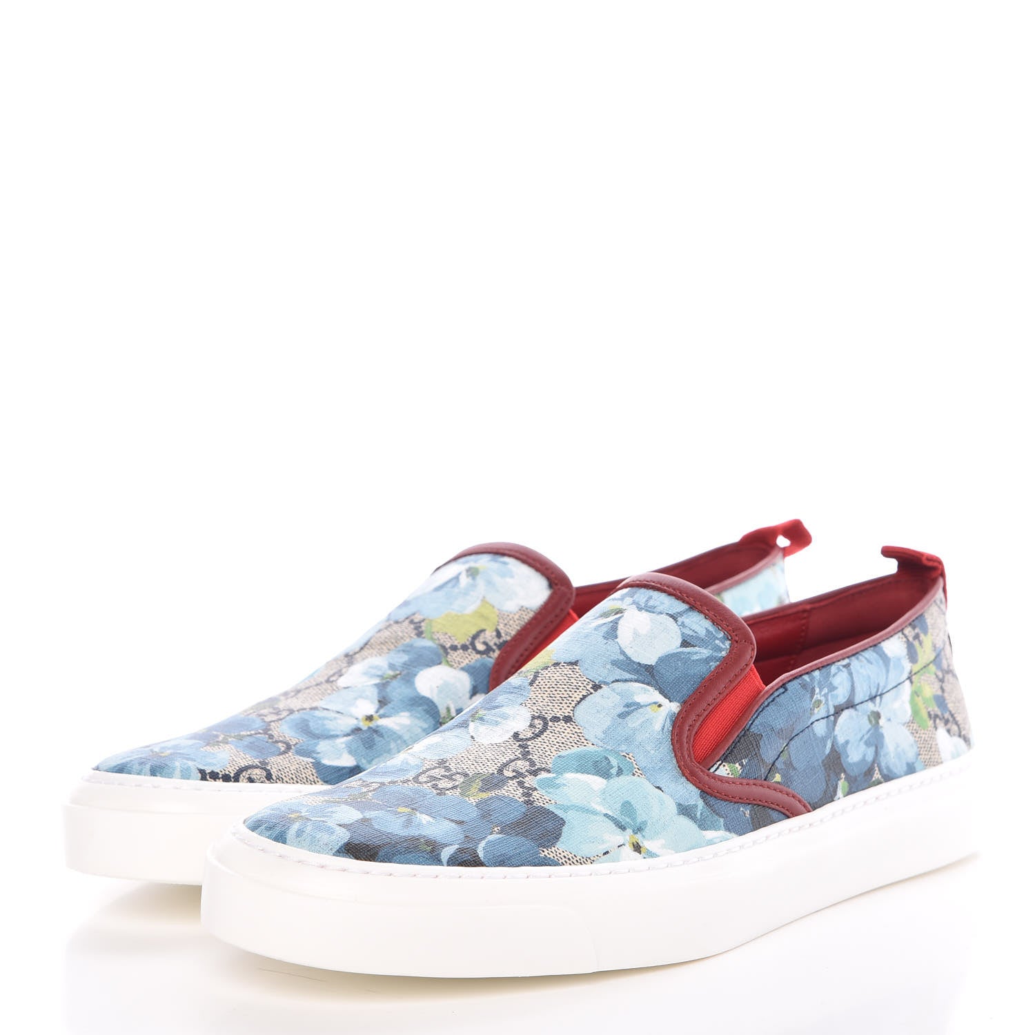 Gucci GG Supreme Monogram Blooms Womens Slip On Sneakers 39 Beige Blue Navy Red 3 of 10