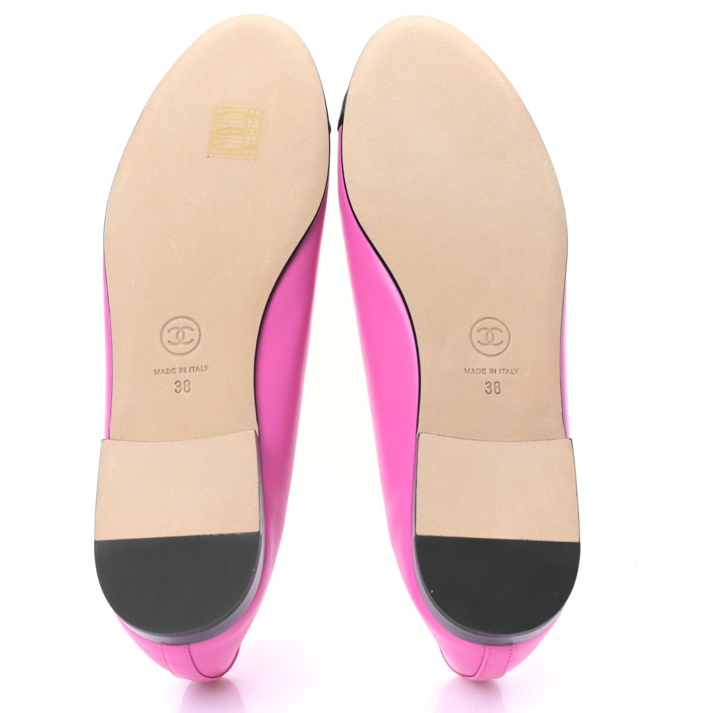 Lambskin Grosgrain Cap Toe CC Ballerina Flats 38 Pink Black