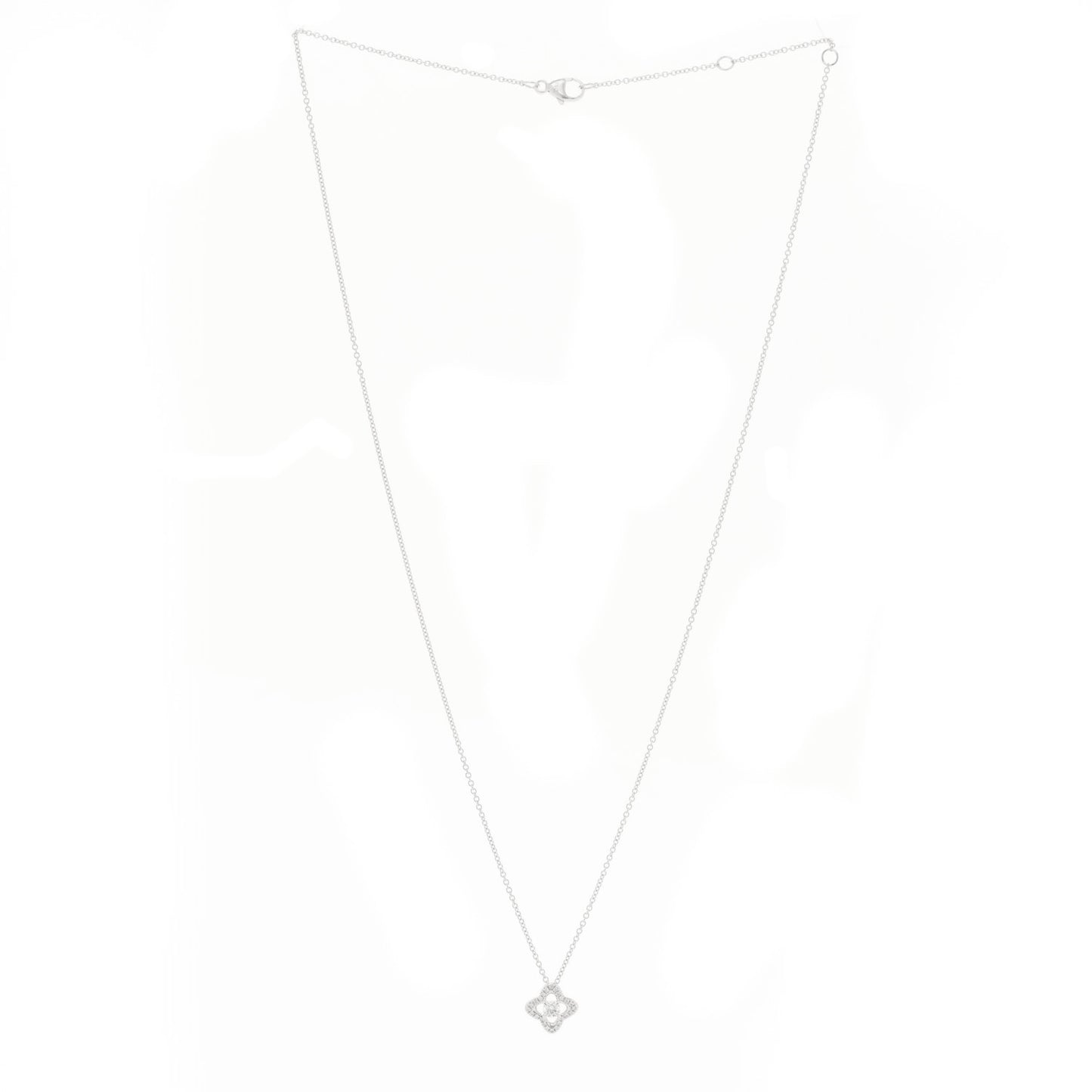 18K White Gold Diamond Venetian Quatrefoil Pendant Necklace
