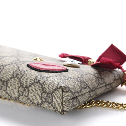 Gucci GG Supreme Monogram Face Embroidered Wrist Wallet Pink 7 of 11