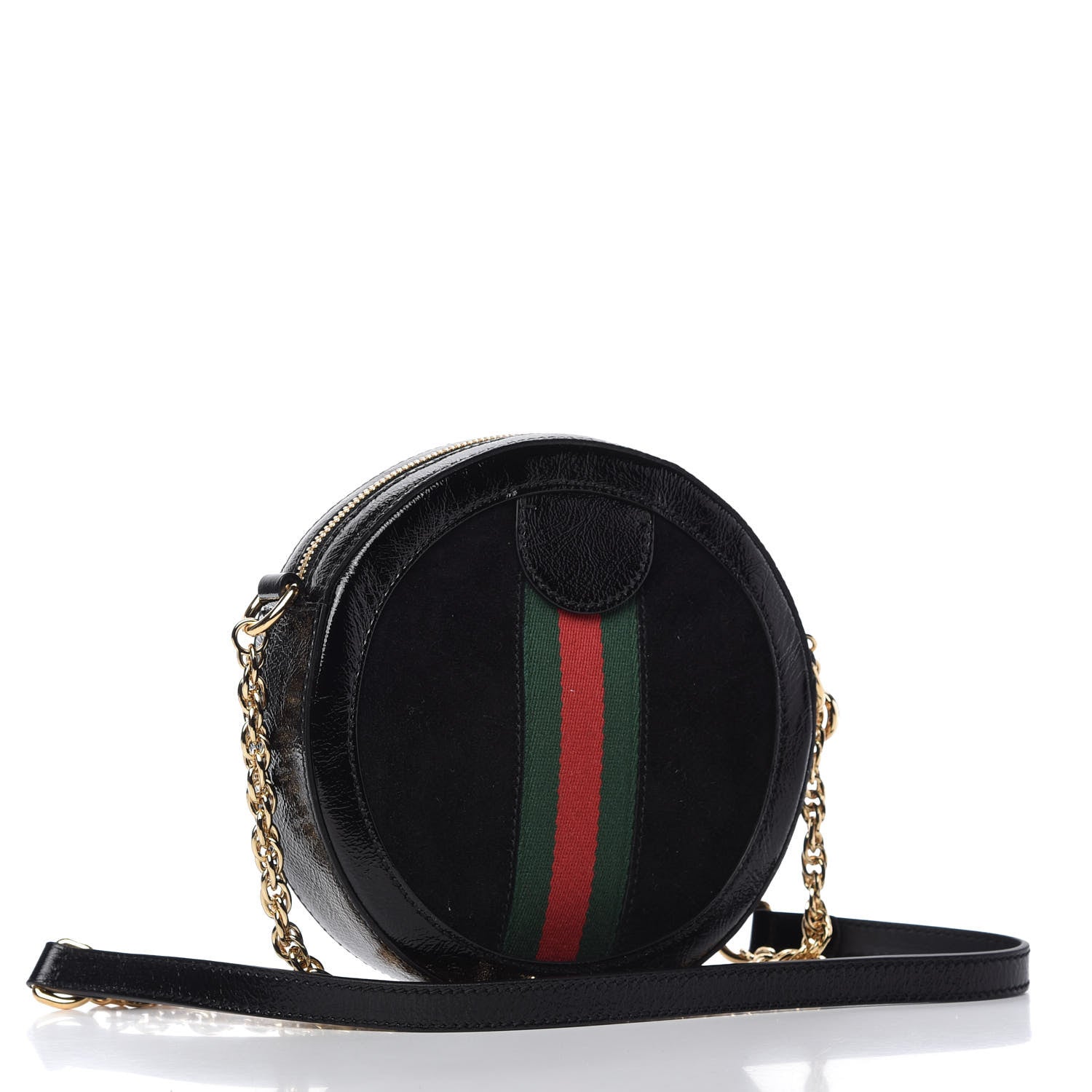 Gucci Suede Patent Web Mini Ophidia Round Shoulder Bag Black 3 of 10
