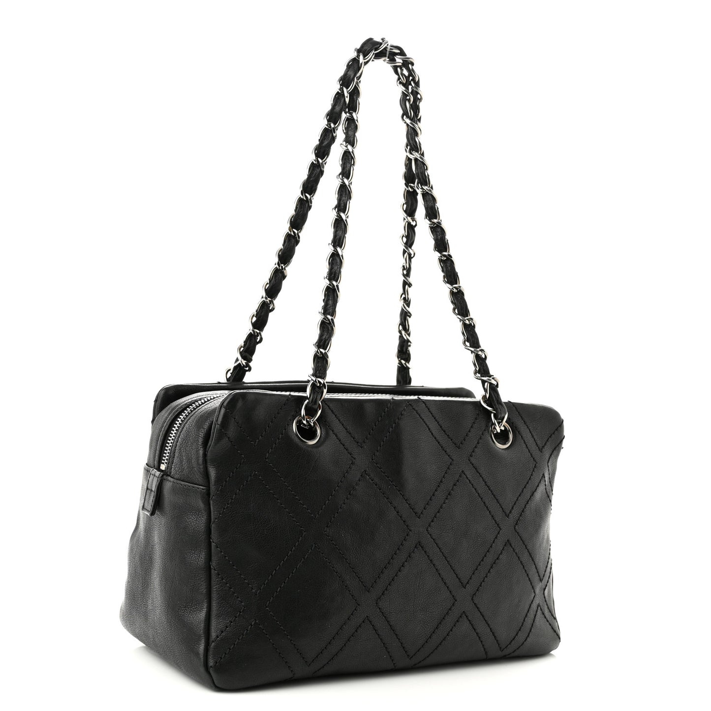 Calfskin Small Diamond Stitch Tote Black