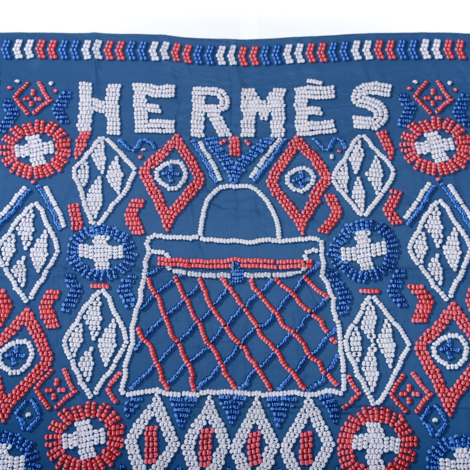 Hermes Silk Kelly En Perles Wash Scarf 140 Bleu Jean Framboise 2 of 5
