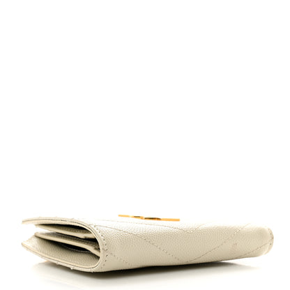 Saint Laurent Grain De Poudre Matelasse Chevron Monogram Zipped Card Case Crema Soft 4 of 7