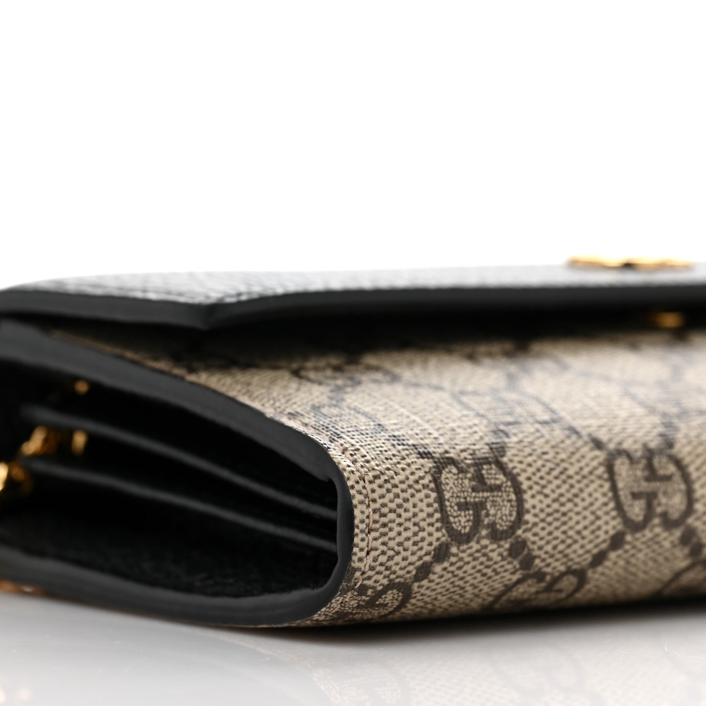 Dollar Calfskin GG Supreme Monogram Petite GG Marmont Wallet Chain Bag Black Beige Ebony