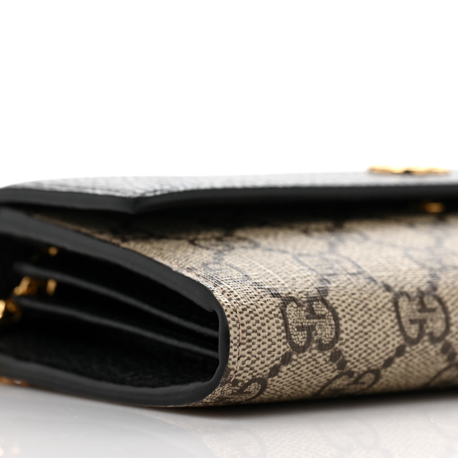 Gucci Dollar Calfskin GG Supreme Monogram Petite GG Marmont Wallet Chain Bag Black Beige Ebony 8 of 10