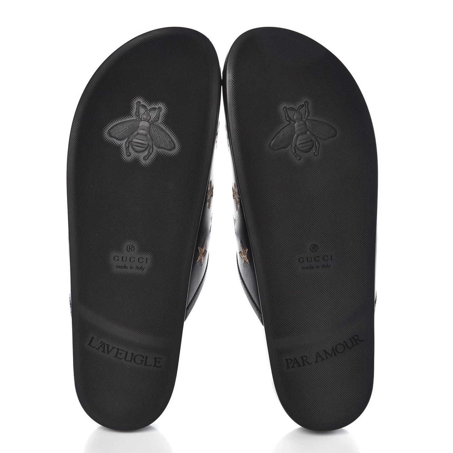 Calfskin Bee Star Embroidered Mens Horsebit River Slippers 9 Black