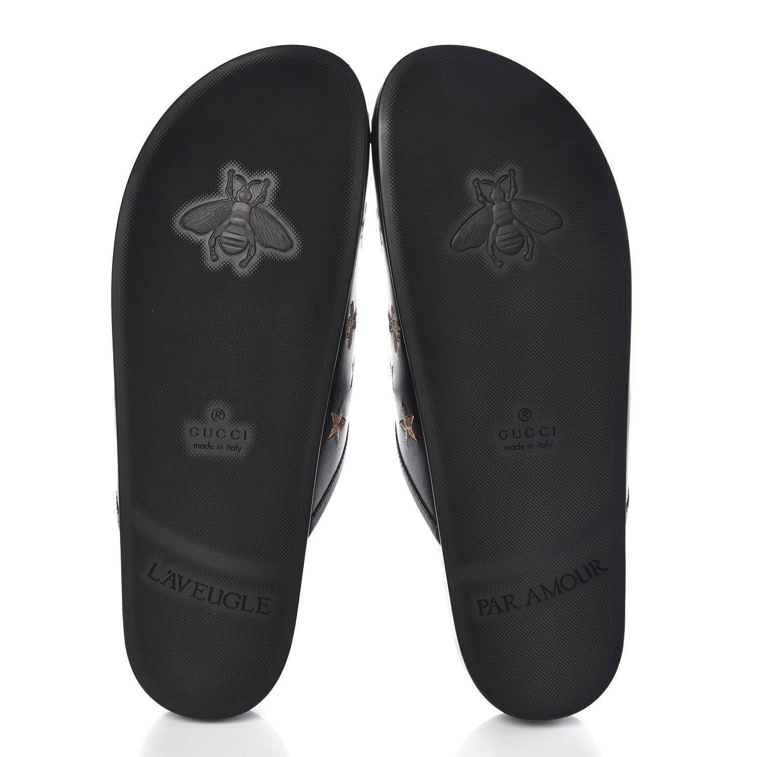 Gucci Calfskin Bee Star Embroidered Mens Horsebit River Slippers 9 Black 5 of 9