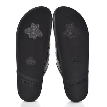Gucci Calfskin Bee Star Embroidered Mens Horsebit River Slippers 9 Black 5 of 9