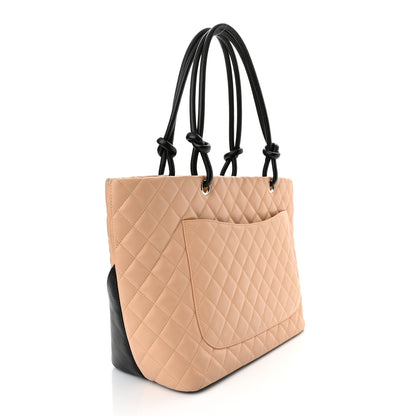 Chanel Calfskin Quilted Large Cambon Tote Beige Black 3 of 10