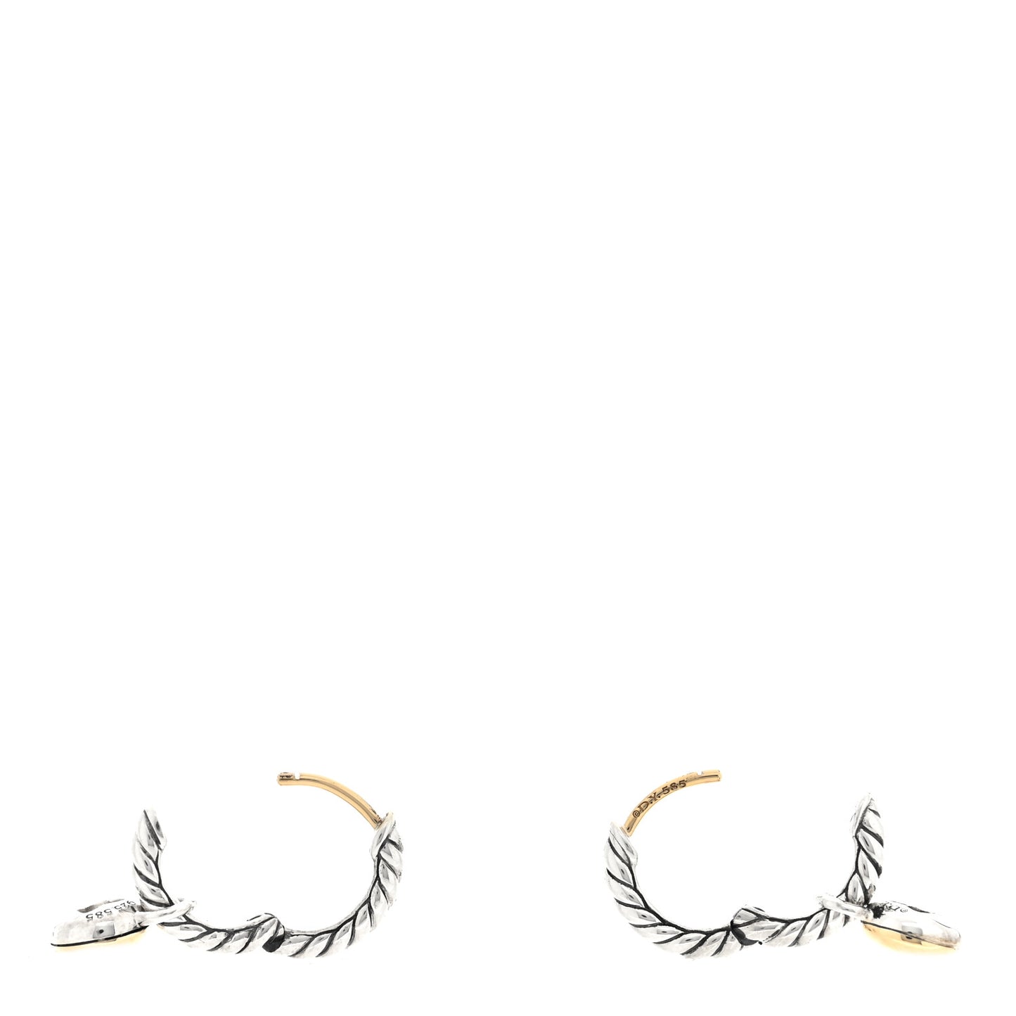 Sterling Silver 14K Yellow Gold Diamond Petite Cable Huggie Hoop Drop Earrings