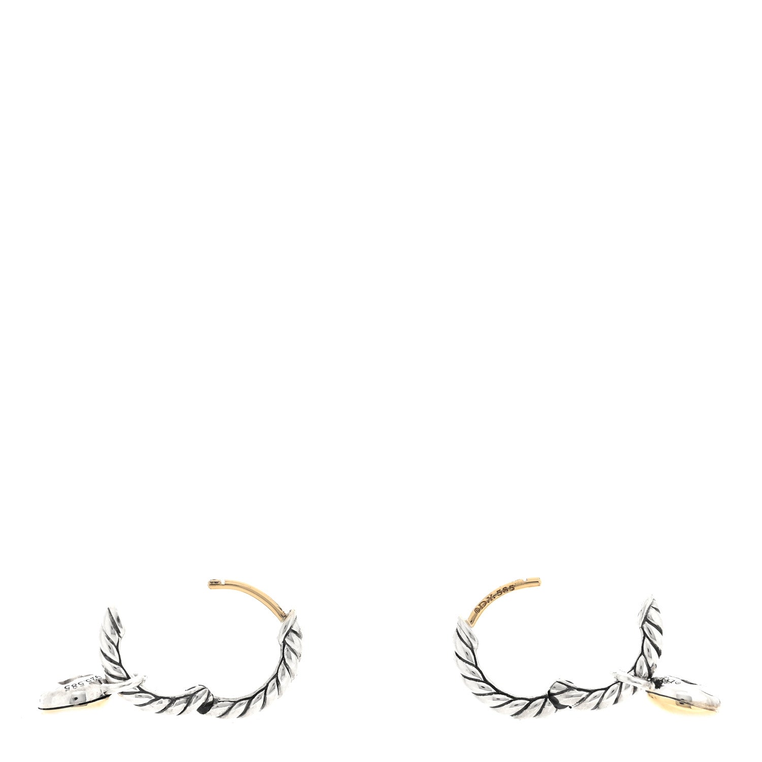 David Yurman Sterling Silver 14K Yellow Gold Diamond Petite Cable Huggie Hoop Drop Earrings 3 of 5