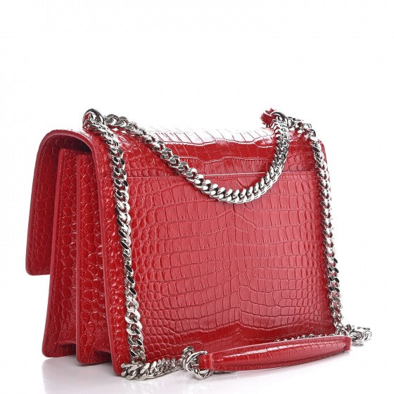 Saint Laurent Calfskin Crocodile Embossed Medium Monogram Sunset Rouge Eros 3 of 9