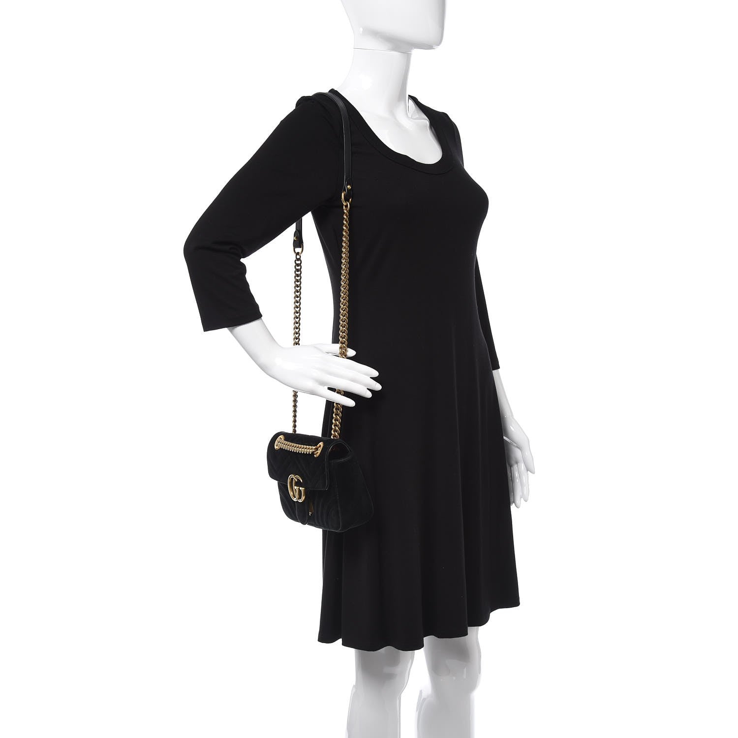 Gucci Velvet Matelasse Mini GG Marmont Shoulder Bag Black 3 of 17